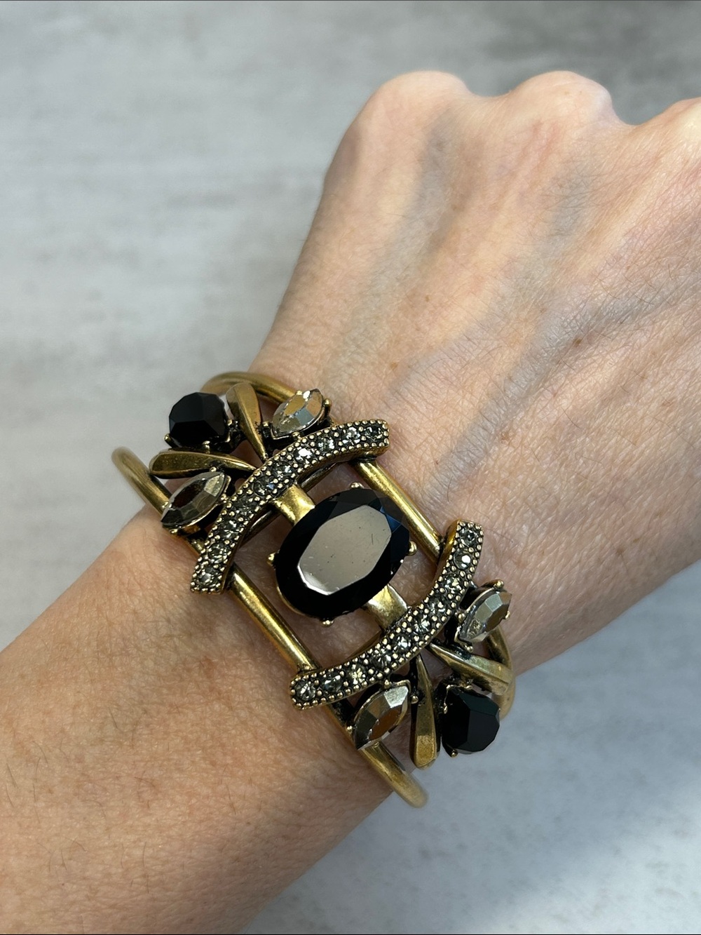 J. Crew Gold-Tone Cuff Bracelet with Black Stones